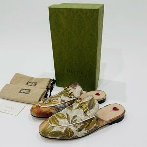 GUCCI Princetown GG Supreme H2O Floral Mules Slides Slipper Size 40.5 Beige NEW